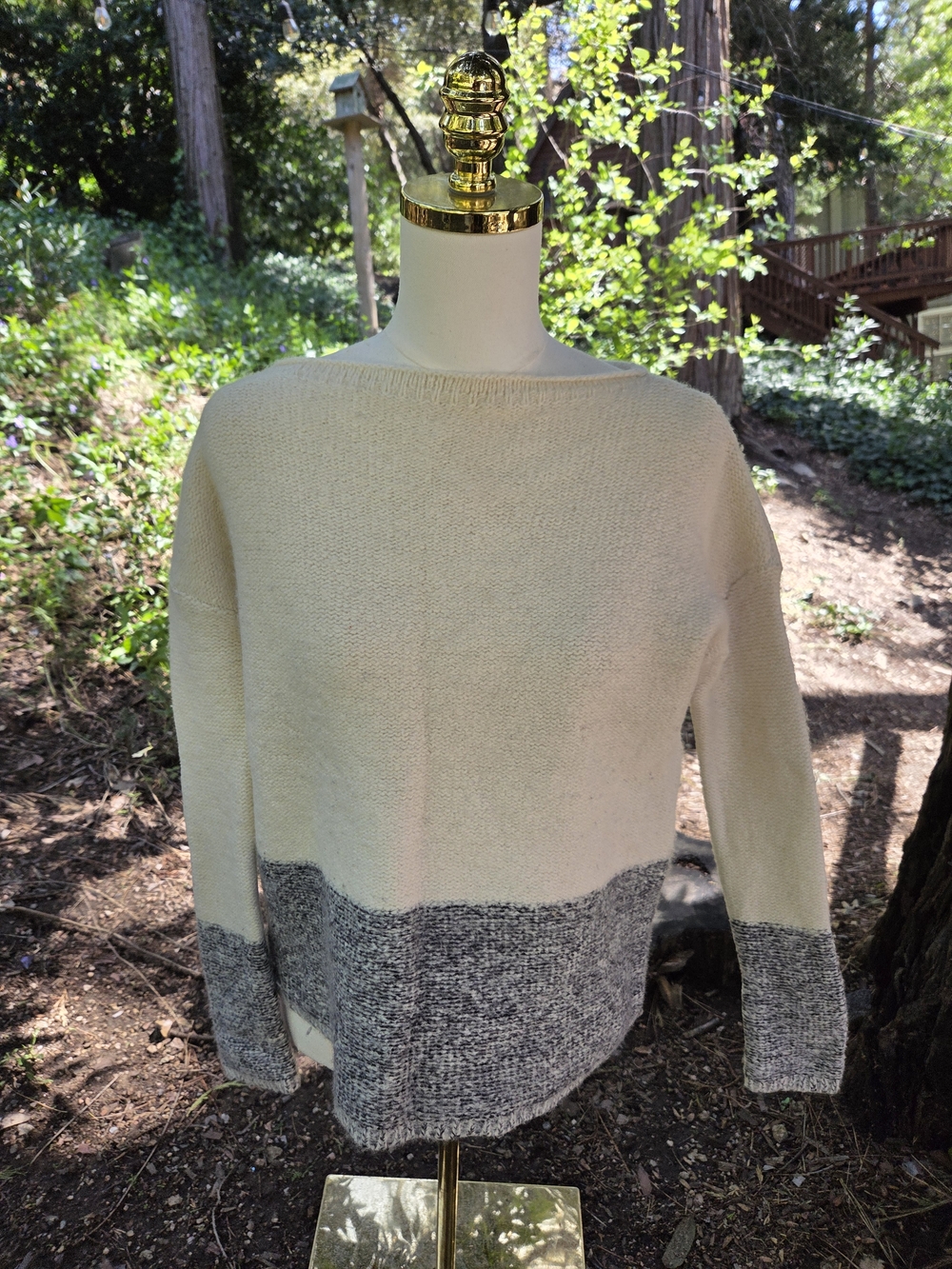 VINCE Wool‎ Cream and Heather Gray Colorblock Boatneck Sweater Size Small